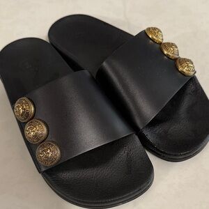 Balmain Black Sandals with Gold Accents